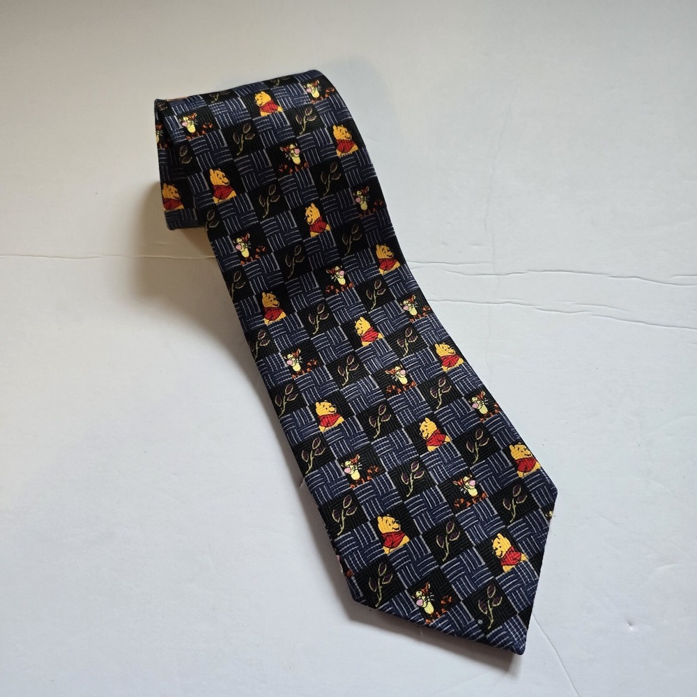 Disney Pooh Mens Neck Tie Winnie the Pooh & Tigger Navy Blue Whimsical Graphic